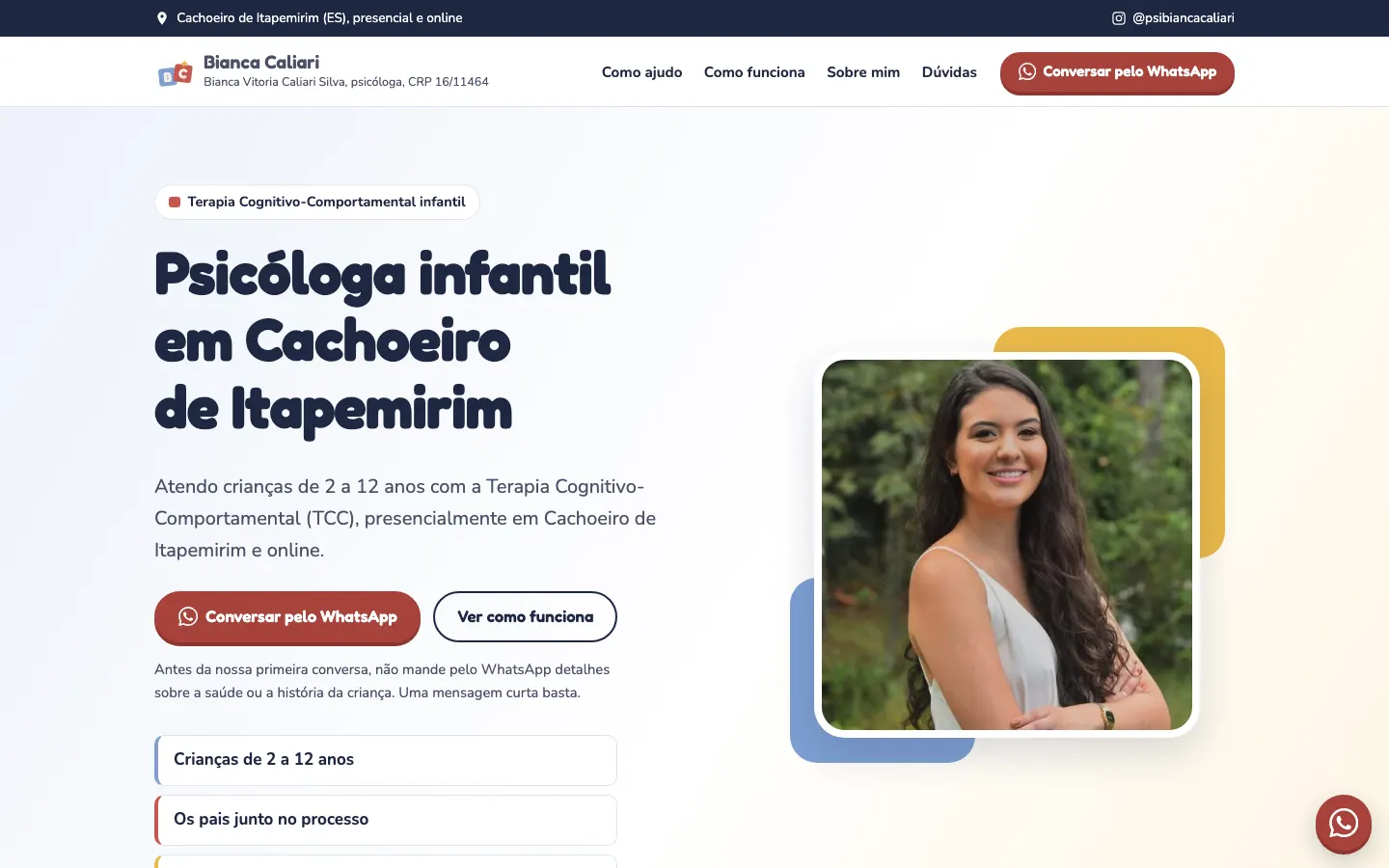 Site biancacaliari.com.br aberto no computador